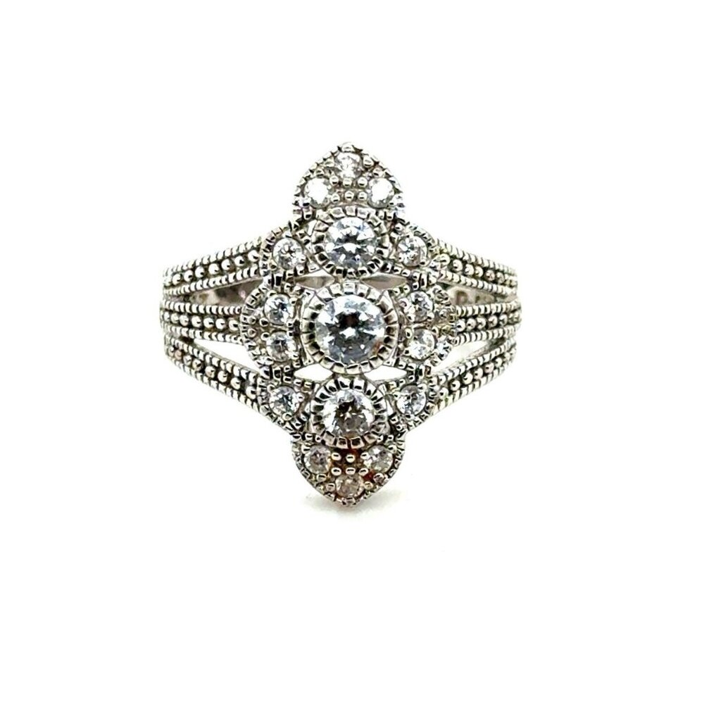 Art Deco Style Cluster Cz 925‎ Silver Ring